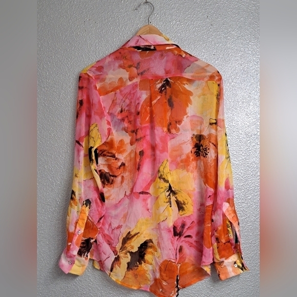 Fever Multi Colored Floral Sheer Blouse     Size M - Picture 8 of 12